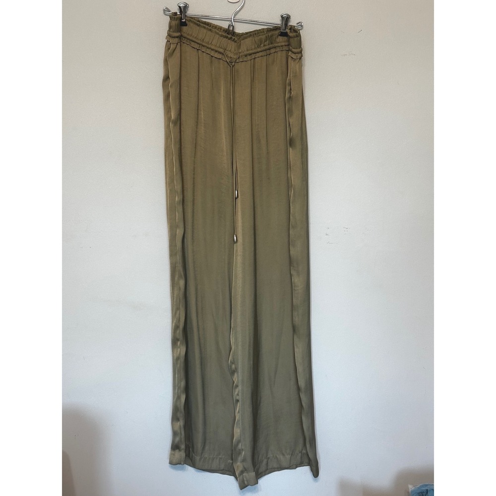 House of Harlow 1960 Olive Green Satin Wide Leg Paperbag Waist Pants Large